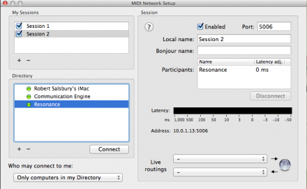 MIDI Network Setup-2 sessions